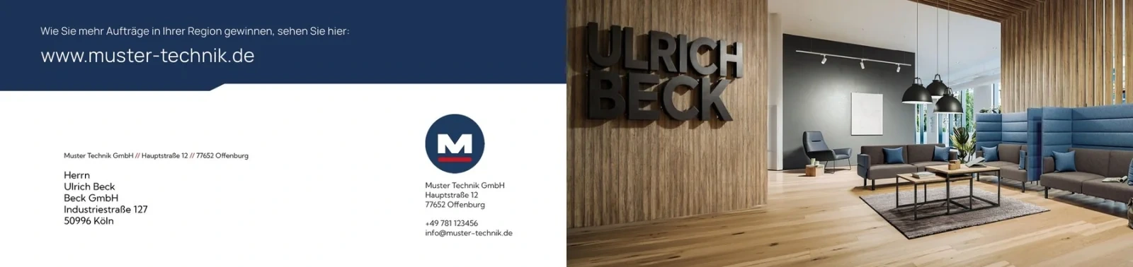 Außenseite des Mailings mit Aufruf, Adressfeld, Absender und Motiv